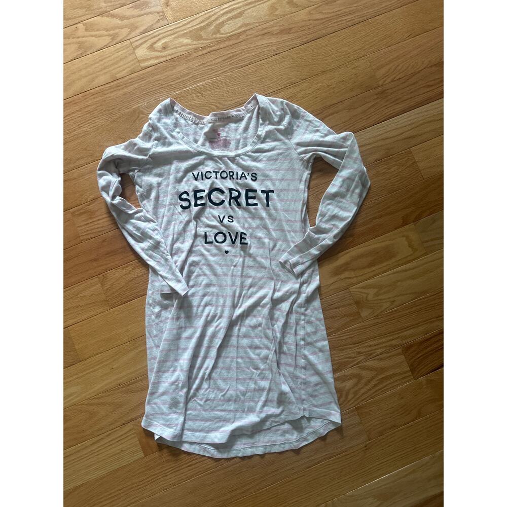 Victorias Secret Pink Stripe Long Sleeve Sleep Shirt Small